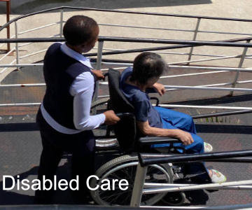 Nurse pushing a wheel chair patient